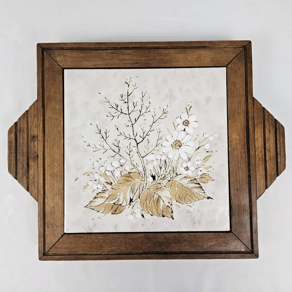 Wildflower Charcuterie Cheese Board Wood Italian Tile 1970s Vintage MCM Boho